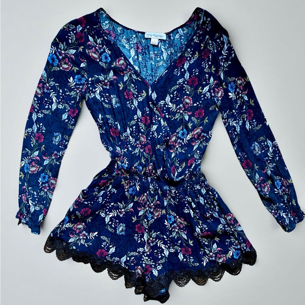 Band of Gypsies Navy Floral and Lace Romper